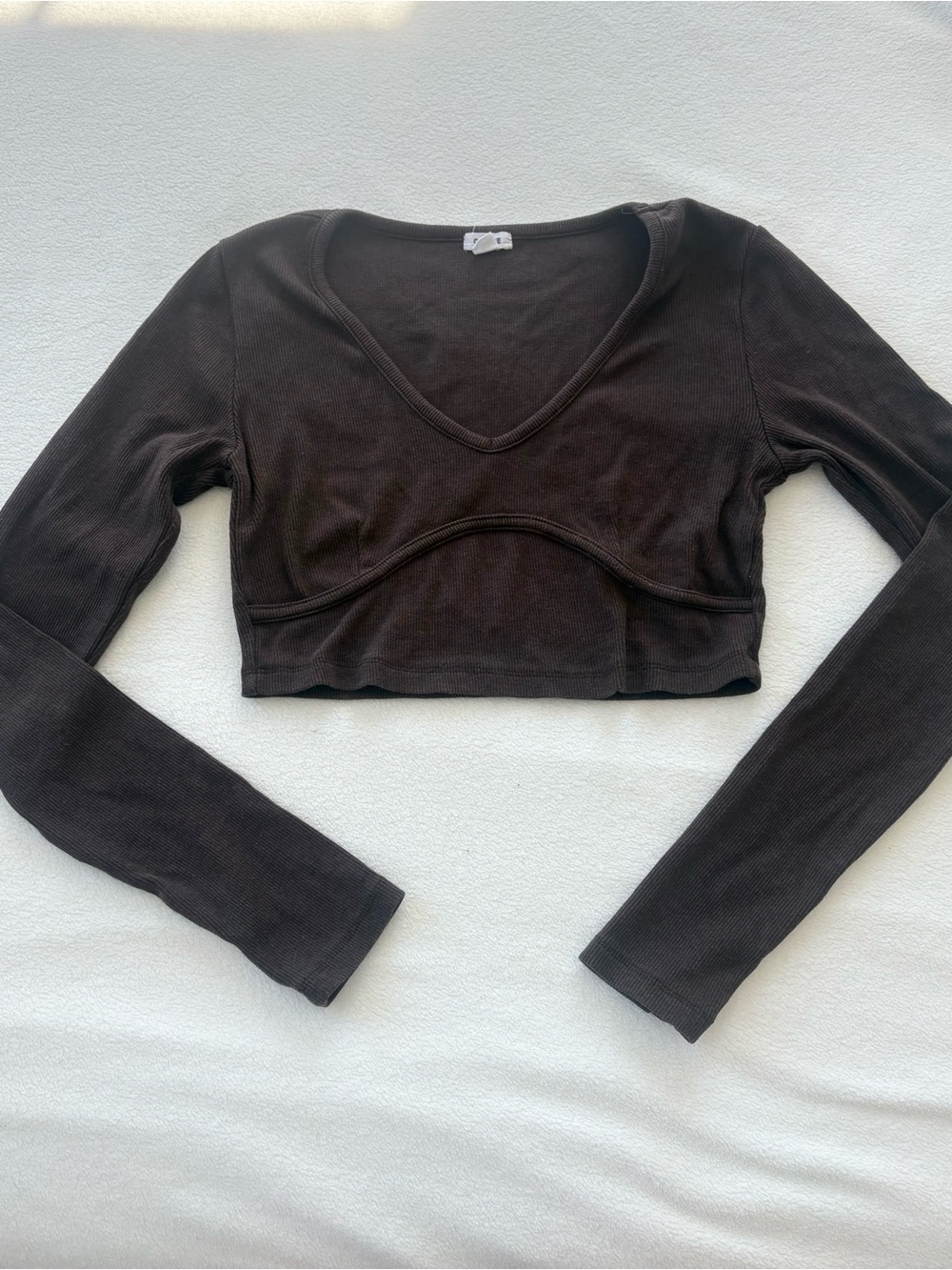 Garage Long Sleeve Crop Top Chocolate Brown Size Small Ribbed Stretch Cropped